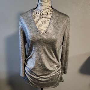 Gray V-Neck Women's Top